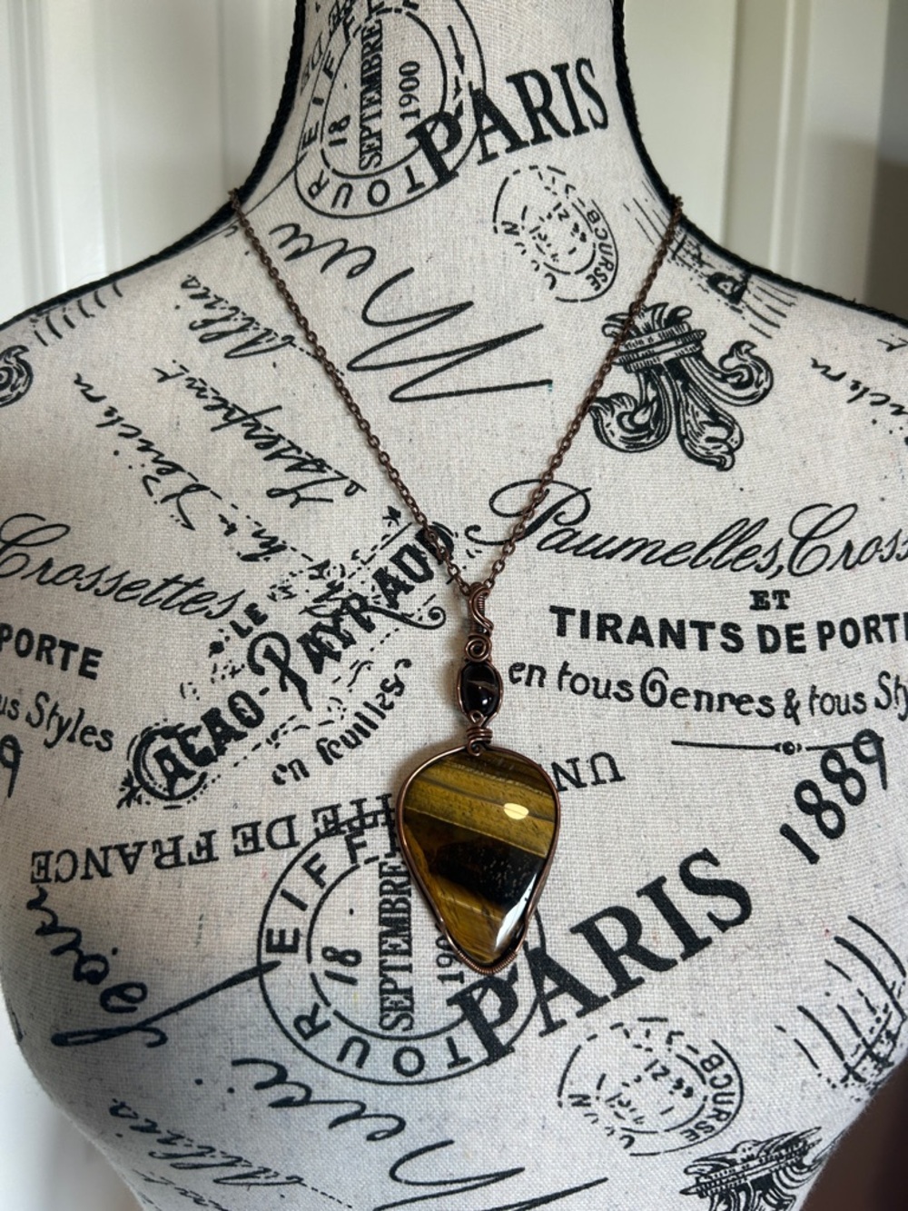 Copper-Tone Tiger Eye Teardrop Pendant Necklace - Brown